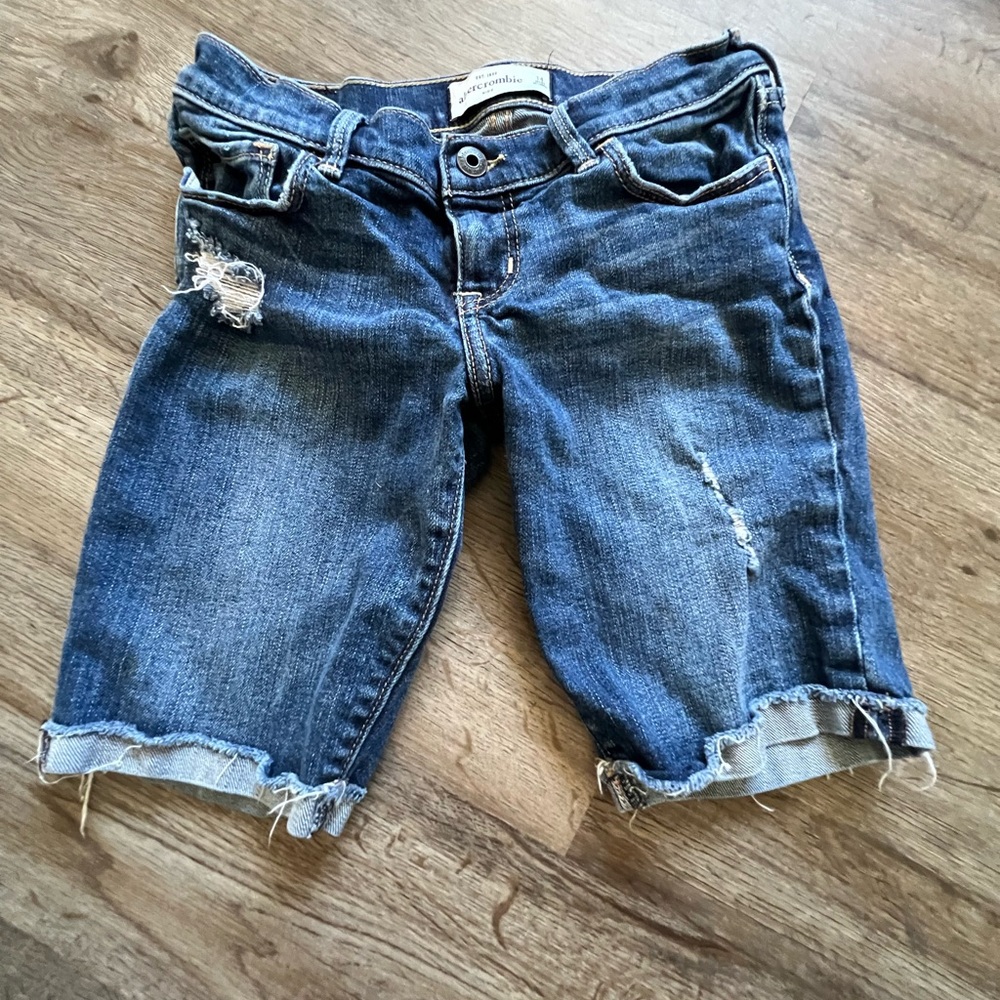 Abercrombie Kids Bermuda Shorts Girls Size 14 Distressed Denim Blue